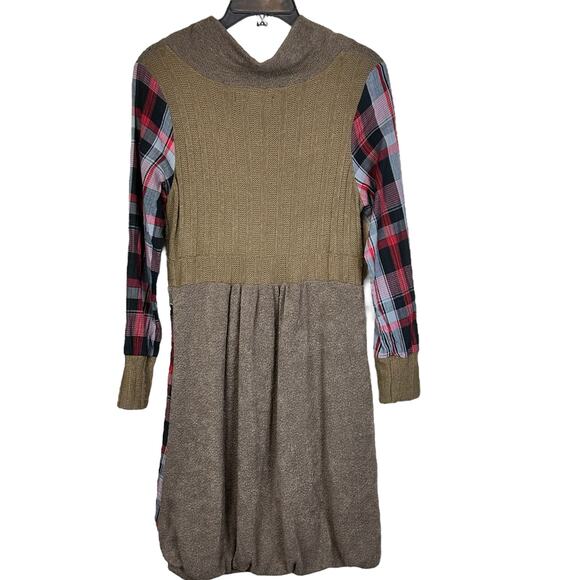 Forla Paris Dress Size Medium Patchwork Embroidered Bubble Hem Cotton Boho Knit - Picture 7 of 13